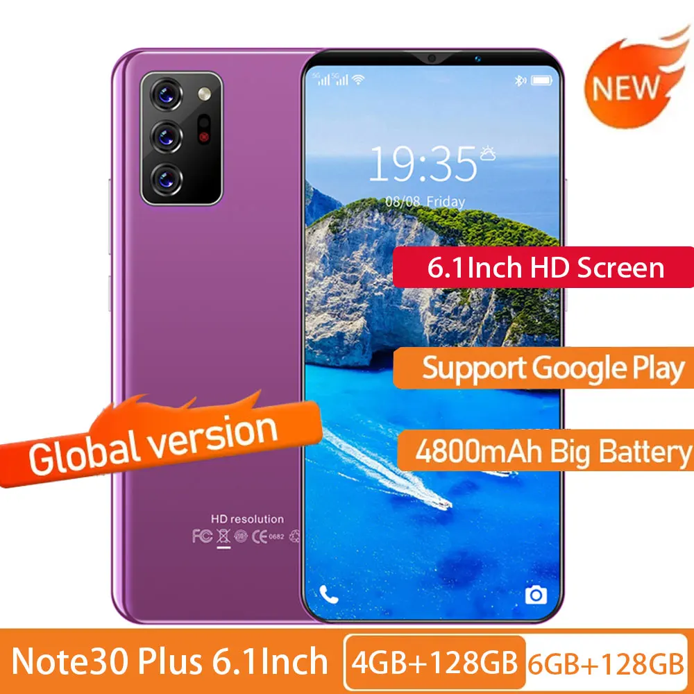 Tel&eacute;fono Inteligente Galxy Note30 Plus, pantalla HD de 6,1 pulgadas, 6 + 128GB, Bater&iacute;a grande de 4800mAh, red 4G LTE, 2021-0