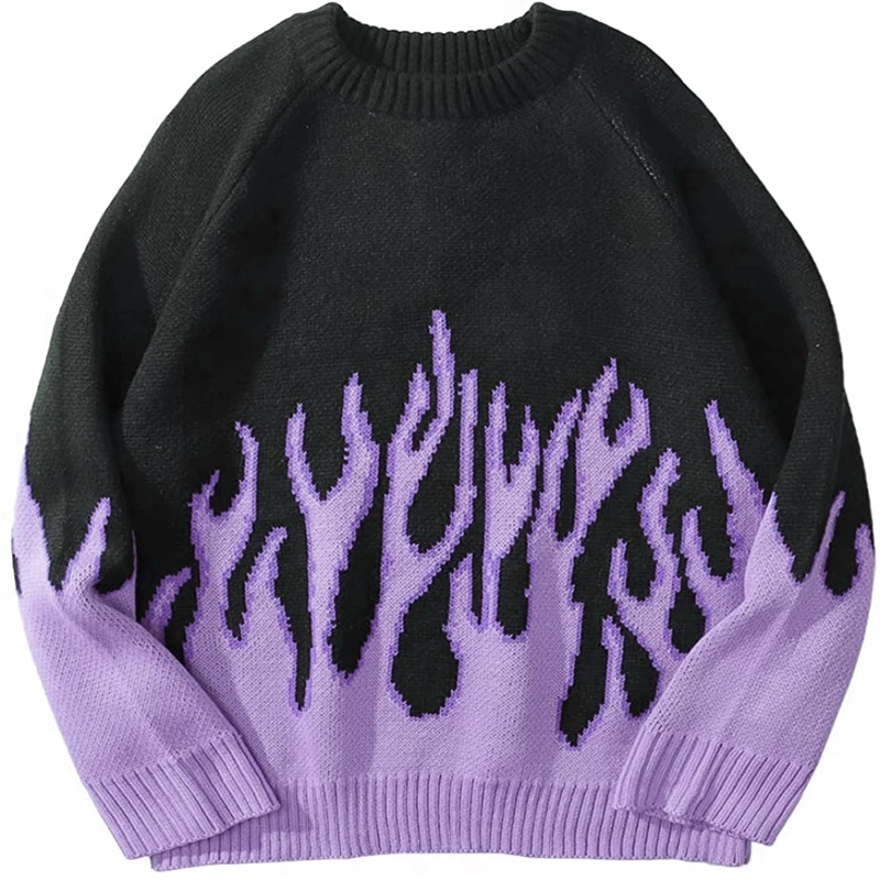 

Autum Sweater Men Harajuku Flame Hip Hop Men Clothing Spandex Streetwear Pullover O-neck Oversize Fashion Casual Couple Sweater