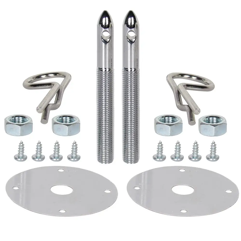 

Carbole Universal Stainless Steel Chrome Mount Hood Pin Plate Bonnet Lock Clip Kit