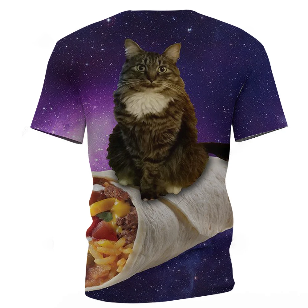 

Funny cat print T-shirt summer new men's casual T-shirt children's fashion hip-hop round neck street short-sleeved shirt