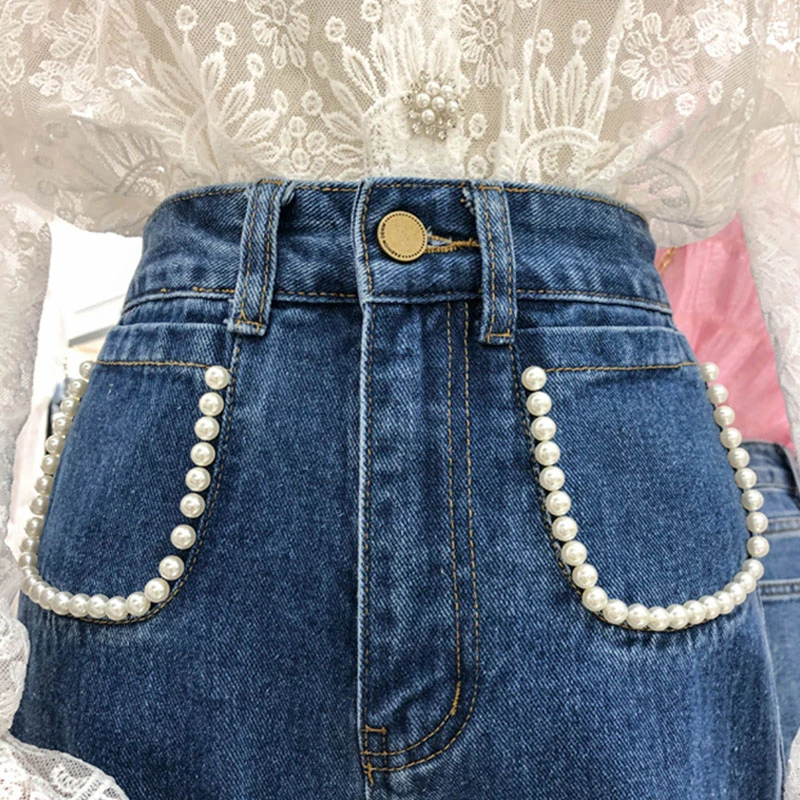 

Женская одежда для отдыха офисные корейские весенне-осенние джинсы офисные свободные широкие брюки с высокой талией темно-синие джинсовые ...