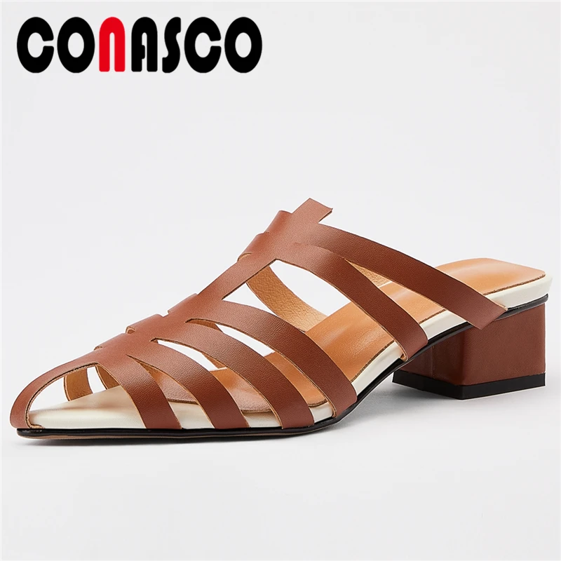 

CONASCO Summer New Narrow Band Mules Fashion Sexy Women Sandals High Heels Pointed Toe Rome Style Slippers Casual Shoes Woman