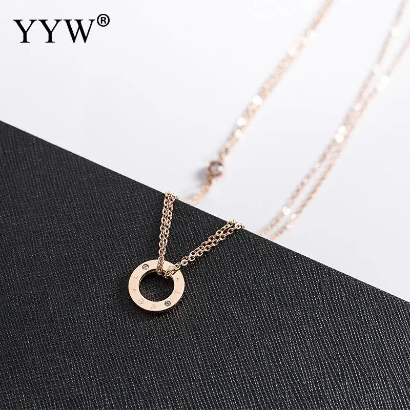 

Double Letter Necklace Rose Gold Necklace Round Letter Pendant Fashion All-Match Vintage Necklace For Female Length 15.71 Inch