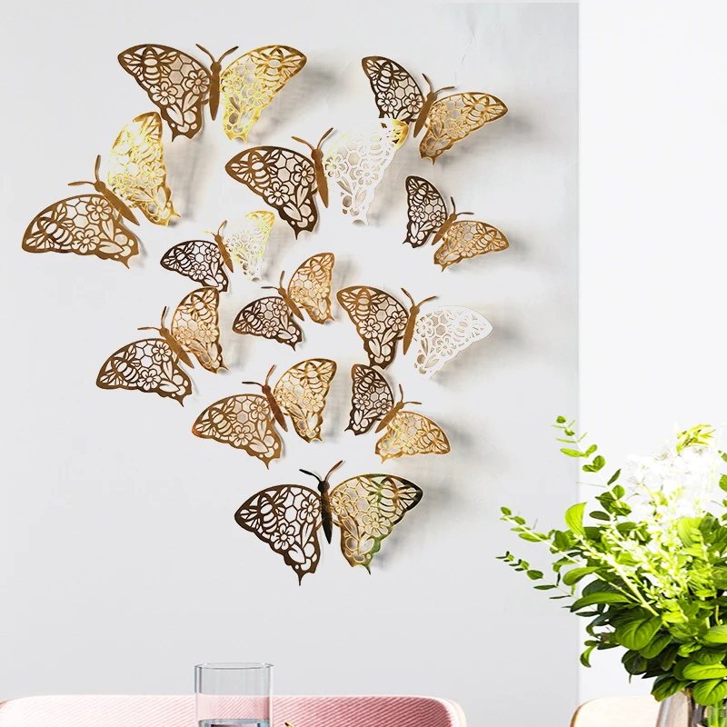 

12Pcs 3D Hollow Butterfly Wall Sticker For Home Decoration DIY Wall Stickers Cake Decor r Kids Rooms Party Wedding Decor Butterf