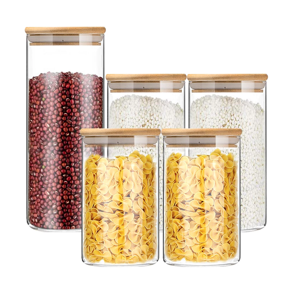 5 шт. стеклянная банка с бамбуковыми стеклянными банками пищевой контейнер