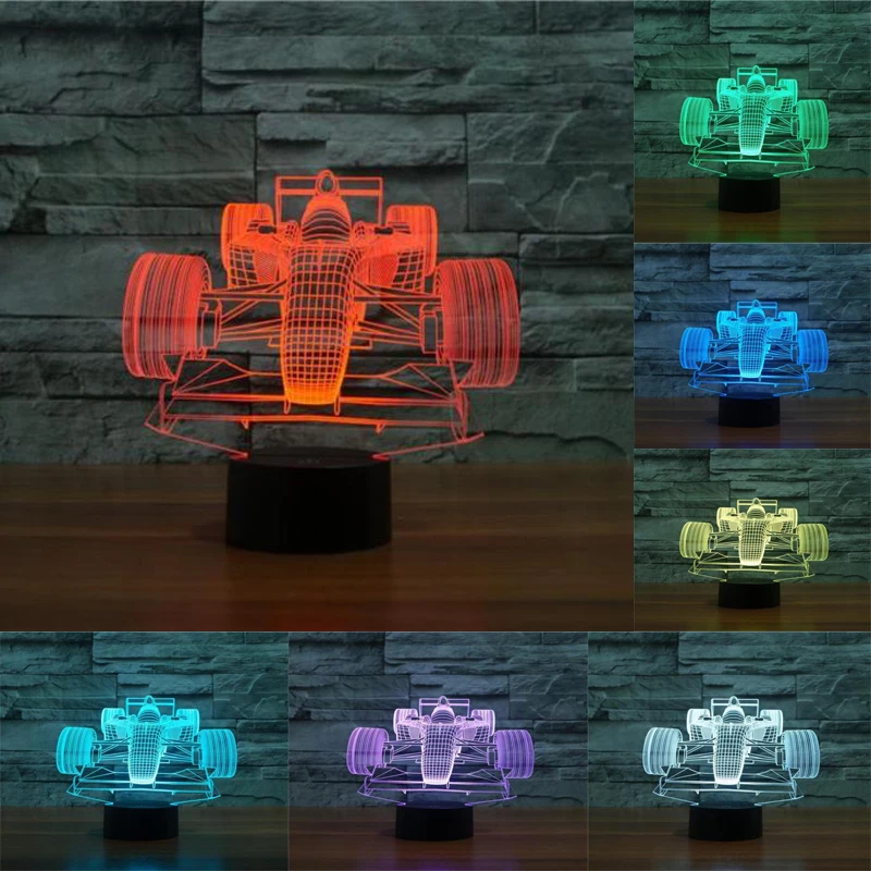 

Racing Car 3D LED Night Lights 7-Color Auto Changing Smart Touch USB Table Lamp Home Bedroom Office Shop Decor Gift Lights