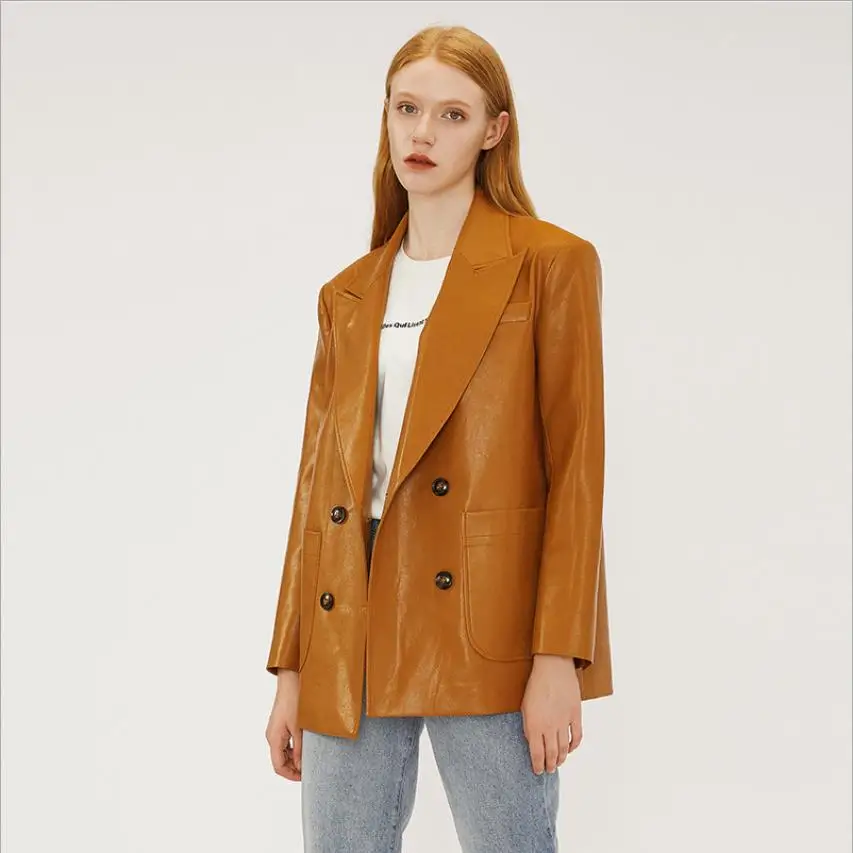 Английский стиль локомотива двубортные ПУ кожаные куртки женские регулируемые