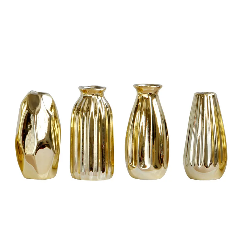 Креативная керамическая Золотая ваза маленький цветок с настольным украшением