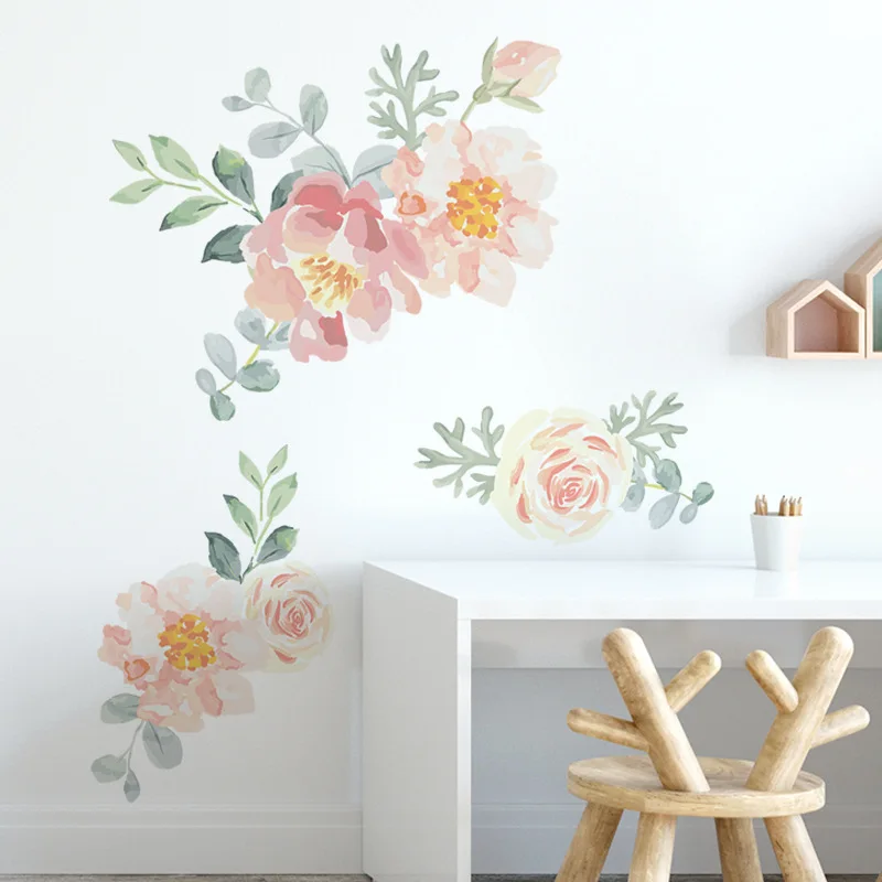 

Watercolor flowers Removable Wall Stickers Bedroom Living room Background Wall Decor Plant Vinyl PVC Wall Decals Home Decoration
