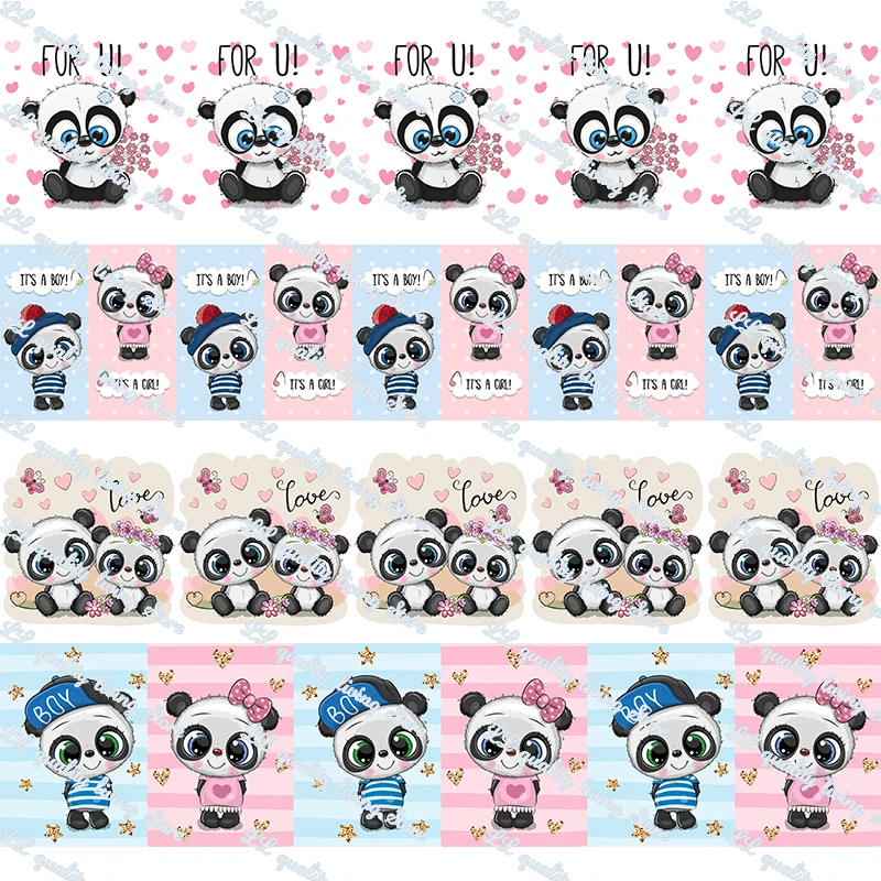 

16-75MM Cartoon Panda Printed Grosgrain Ribbon 50 Yards Tape Clothing Bakery Hairbow Gift Wrapping Accessory Hairbow Head
