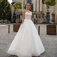 bohemian ball gown wedding dresses 2021 sexy sleeveless tulle satin applique princess bridal wedding gown sweep train