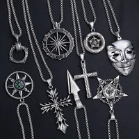 street hiphop rock mask cross anchor six pointed star necklace sliver plated chain necklaces pendant for men fashion jewelry