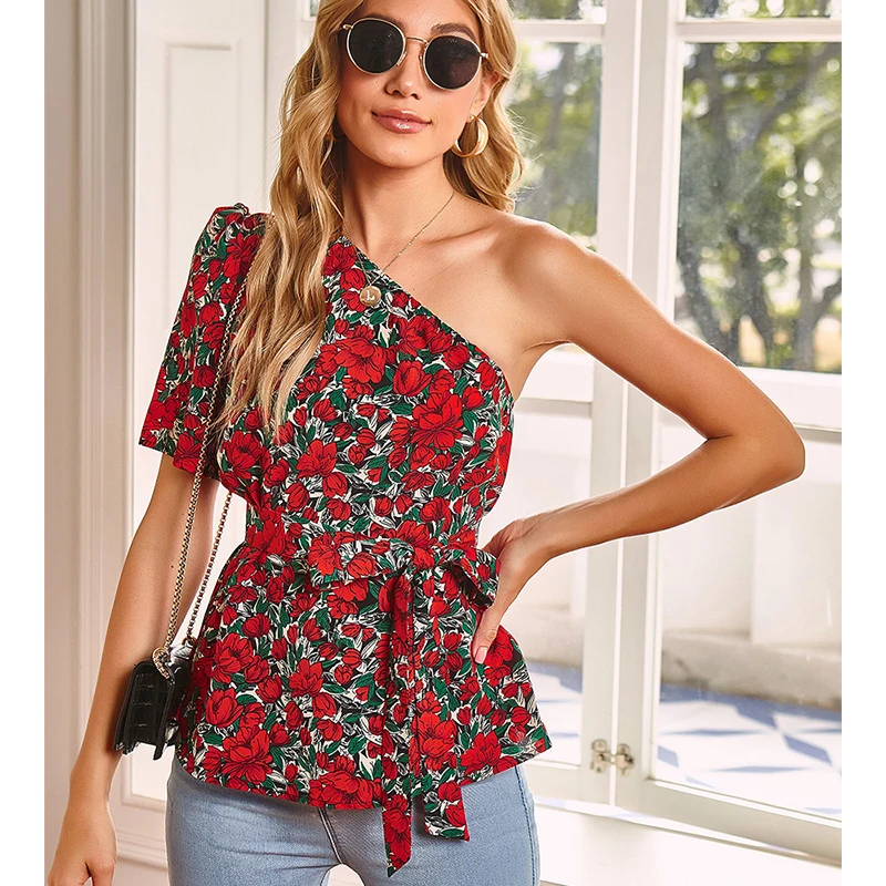 

Elegant Floral Print Blouse Shirts 2021 Summer Women Casual Short Sleeve Pullover Tops Clothing Elegant 2021