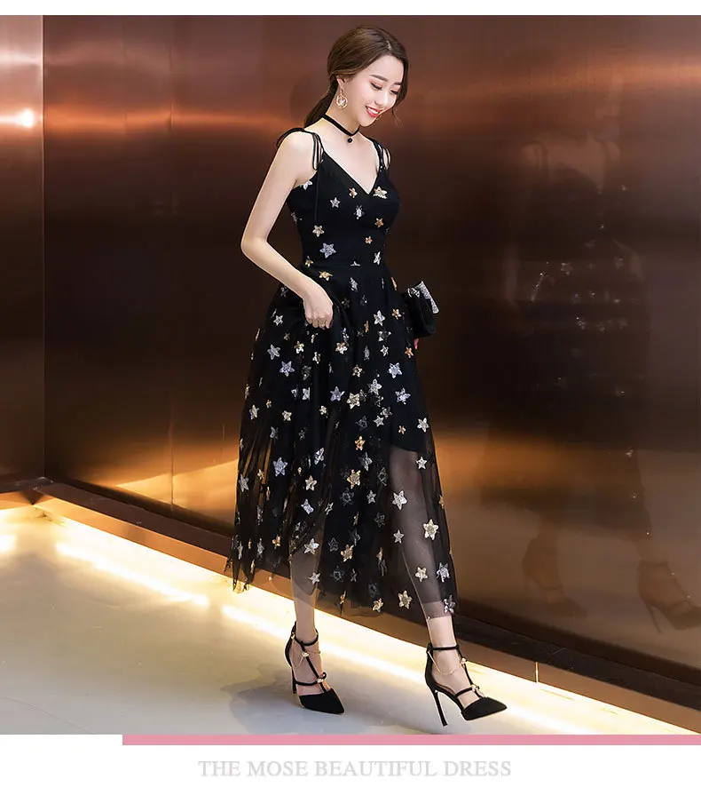 

Embroidery Stars Women Straight Dresses Sexy Spaghetti Strap Lace Mid-Length Skirt Elegant Evening Prom Gown Vestidos De Mujer