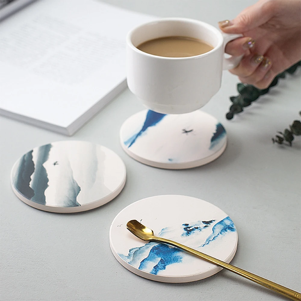 

1PCS Coaster Insulation Pad Dining Table Mat Kettle Mat Diatomaceous Earth Absorbent Coaster Chinese Style Cup Mat