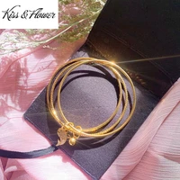 kissflower br278 fine jewelry wholesale fashion woman girl bride birthday wedding gift bells whale 24kt gold bracelet bangle