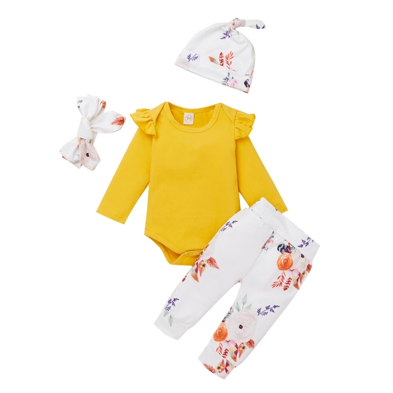 Одежда для новорожденных младенцев маленьких девочек милый желтый комбинезон +