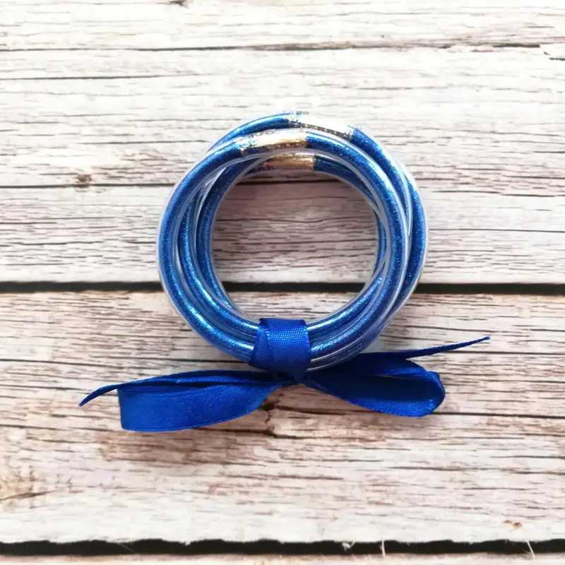 Royal blue 5 шт./компл. Лидер продаж блеск желе браслеты для девочек Браслеты многоцветный заполнены силиконовые браслеты с бантами для детей браслеты ювелирные изделия - Окраска металла: Royal blue