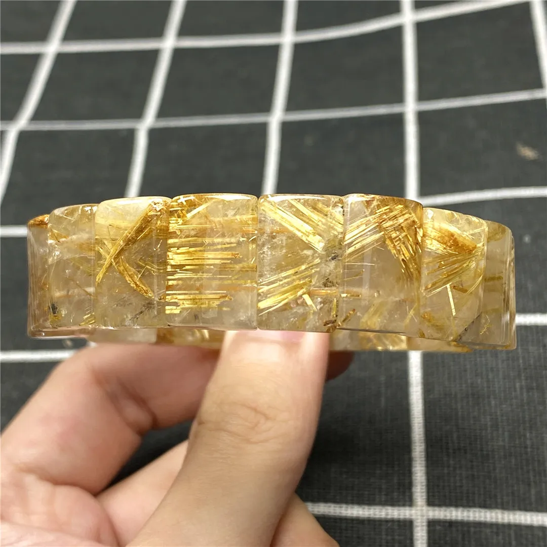 

Natural Gold Rutilated Quartz Bracelet Jewelry For Women Men Wealth Crystal Titanium Stone 16x11mm Beads Stretch Bangle AAAAA