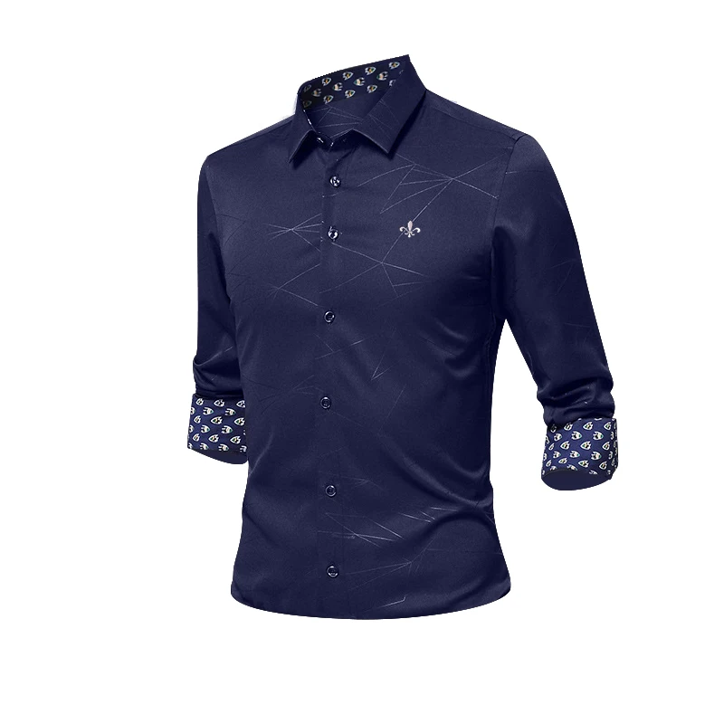 Против морщин и нежелезной моды Blusa Camisa Social Masculina Dudalina с длинным рукавом в полоску Slim Fit рубашка мужская одежда белый мужской - Цвет: DCZ1726-NAVY