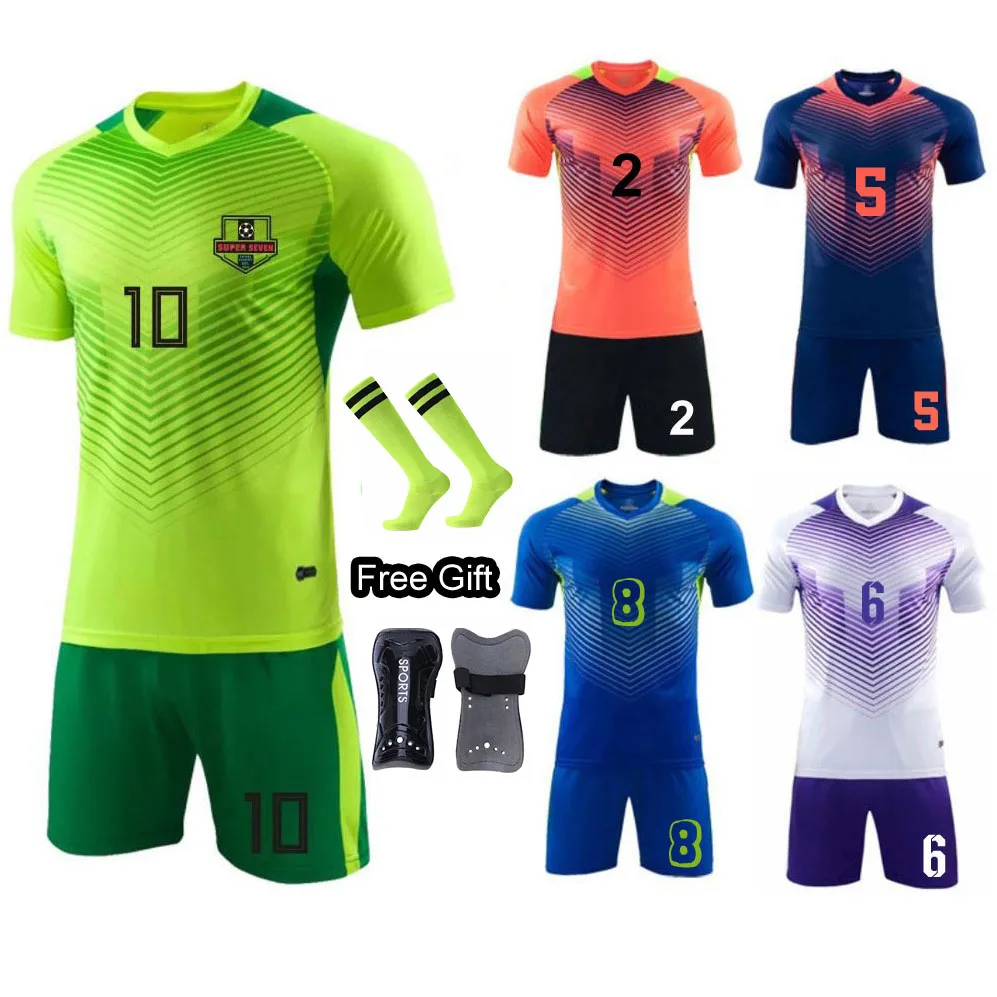 

Male Football Survetement suits Men Child Football Jerseys Sets uniforms Training Tracksuit Soccer Shin Guards Pads with socks