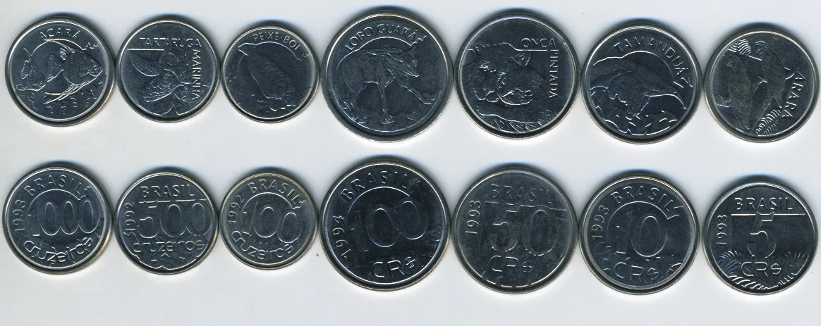 

Set of 7 Brazilian Coins 1992-1994 Animal Version 100% Authentic Original Coin Collectibles UNC