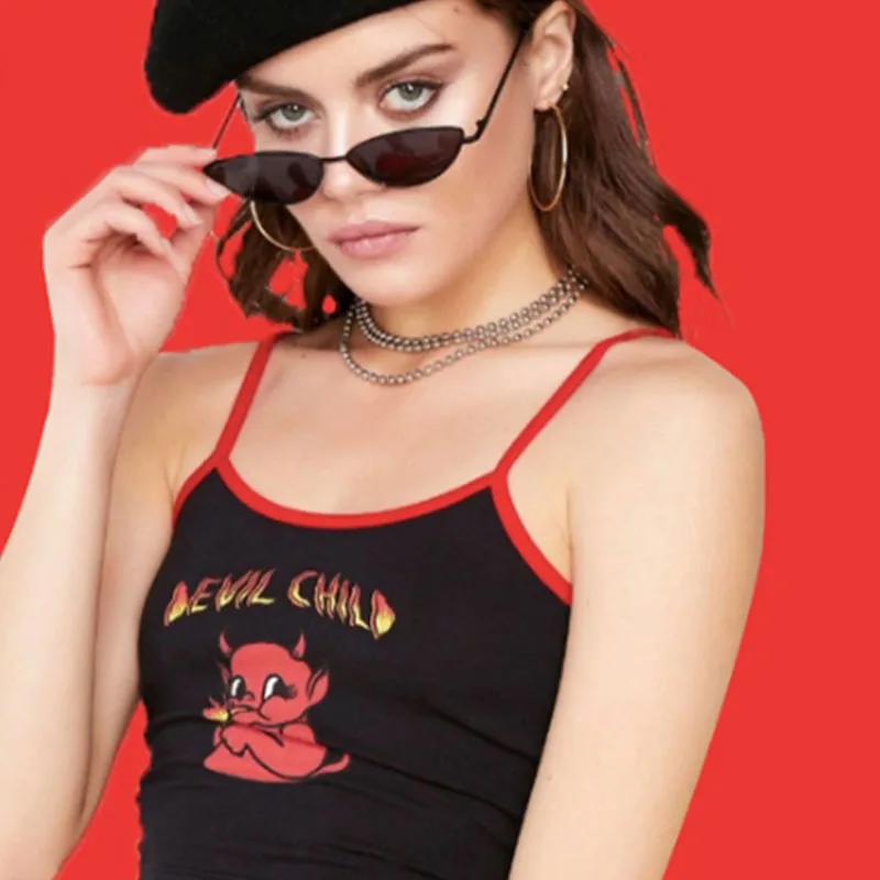 Женская майка с принтом чертенка на Хэллоуин повседневный летний топ стильная
