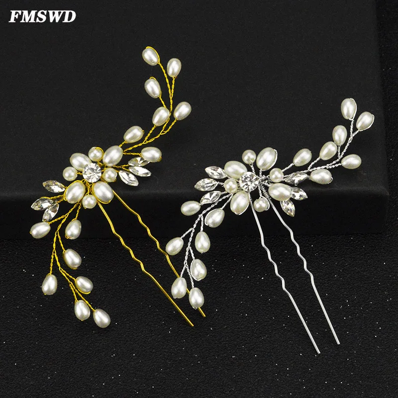 Серебряная золотая жемчужная заколка для волос, свадебные аксессуары для невесты и подружки невесты, кристальные волосы для девочки.