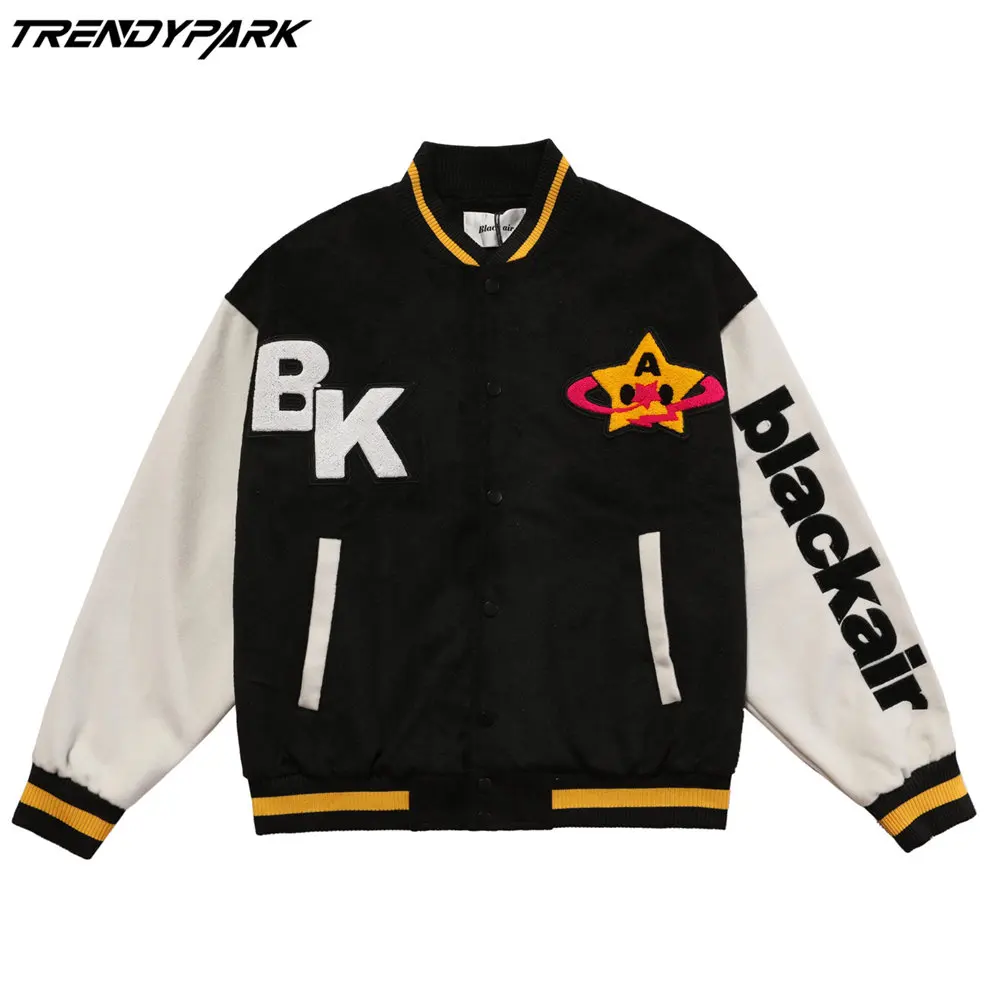 

Men's Jacket Leather Sleeve Baseball Uniform Embroidery Letters Fleece Fabric Harajuku Streetwear Casual American Vintage Coat