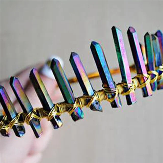 

Polished Clear Quartz Tiara Handmade Festival Crown Raw Clear Crystal Quartz Crown