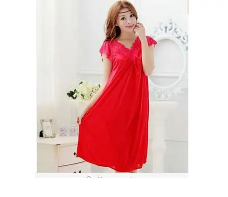 Бесплатная доставка женская красная кружевная сексуальная ночная рубашка для