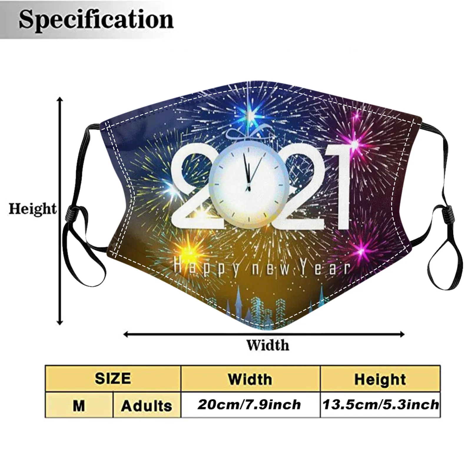 

2021 Happy New Years Print Mask Adult Washable Reusable Face Cover Mask Unisex Protection Mask Adjustable Ear Loops Mascarilla