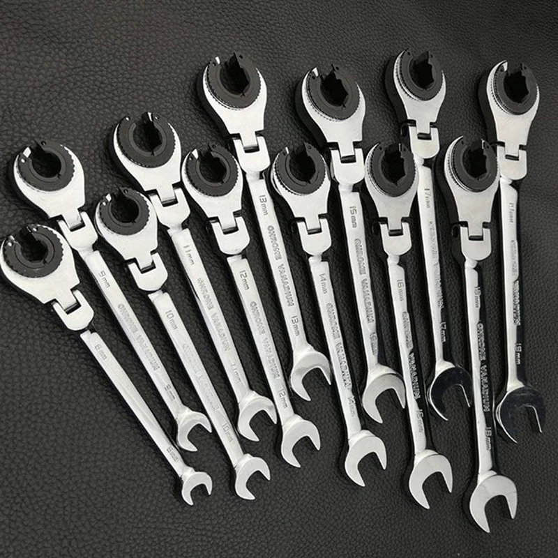 

8-30mm Metric Flex-Head Ratcheting Wrench Set Professional Chrome Vanadium Steel Ratchet Wrenches Combination Ended Spanner Kit