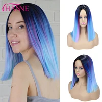 hanne synthetic hair wigs ombre black to purple mix bluepinkgrey short straight wigs for women cosplay or party