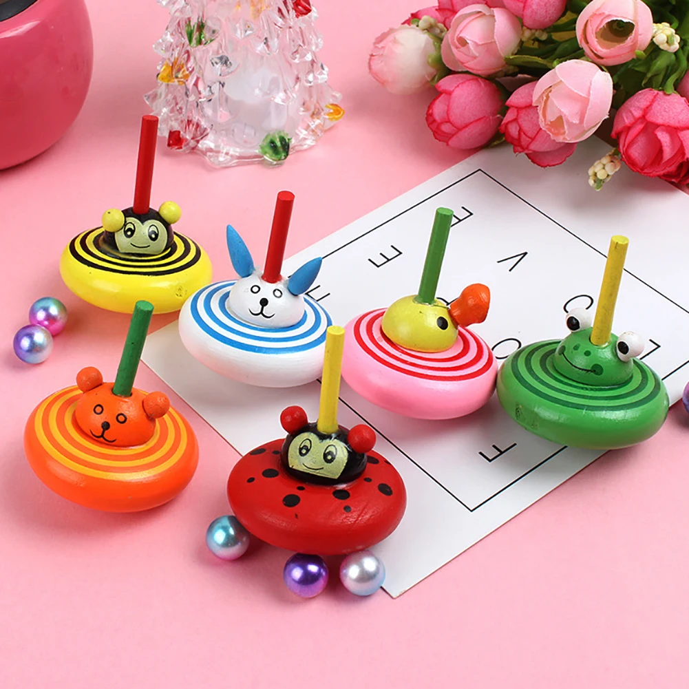 Набор деревянных гироскопических топов с разноцветными животными