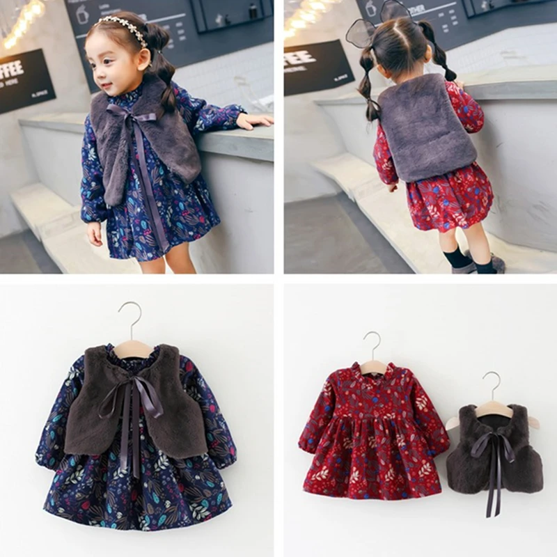 Детский осенне зимний комплект одежды для новорожденных милое платье с