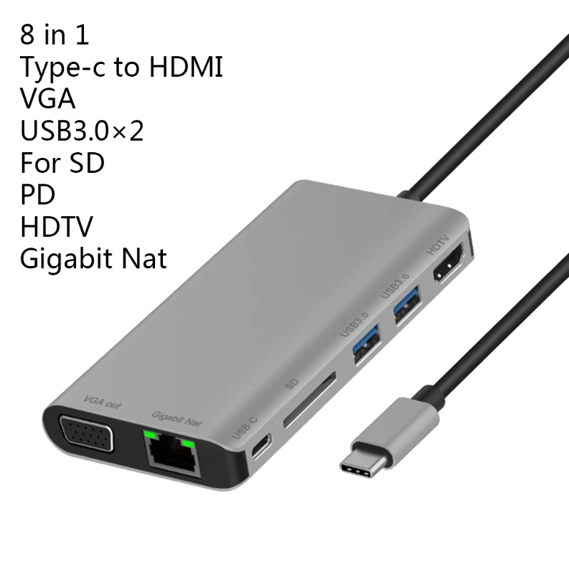 

Type-C Multi-function Dock Station with USB3.0x2/SDx1 Card+HDMI-compatible VGA K3KE
