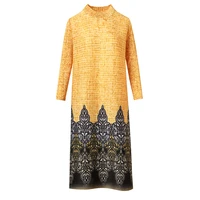 dress women spring and autumn loose stretch miyake pleated three quarter sleeve patchwork printed dress for women 45 75kg