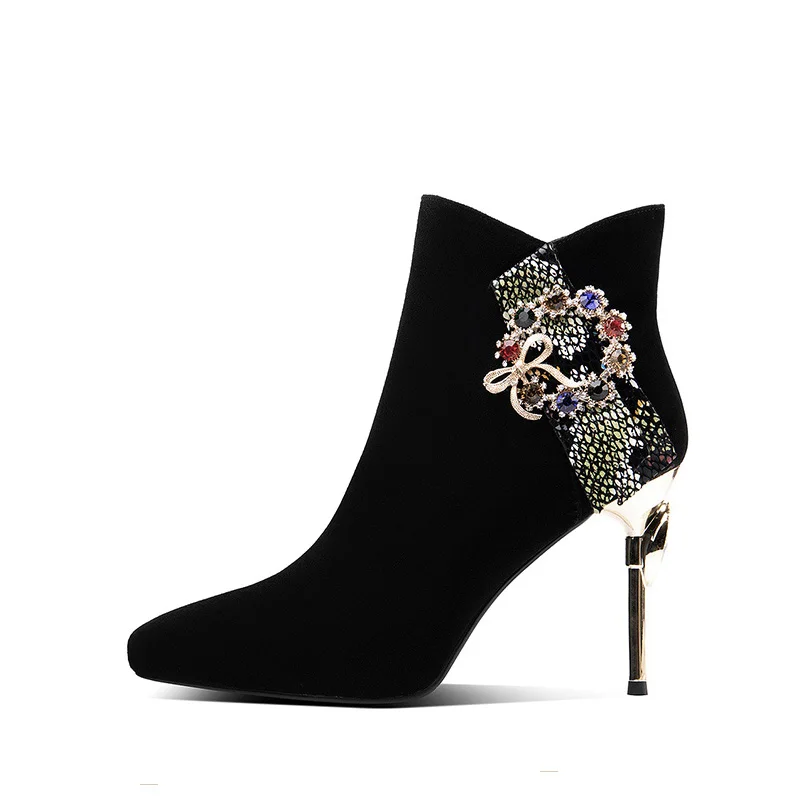 

Women Shoes High Heel Brand-name Noble Sexy Boots With Fine Heels And Pointed Frosted Spring And Autumn Genuine Leather Shoes