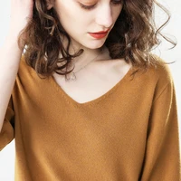 spring summer thin pullover v neck sweater women short sleeve loose knitted bottoming shirt wool top