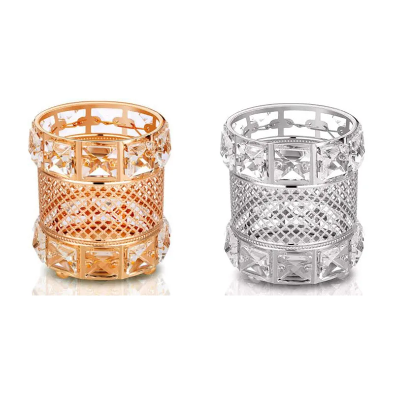 

Makeup Brush Holder, Round Crystal Cosmetic Display Organizer, Grid Pencil Cup For Office And Decoration