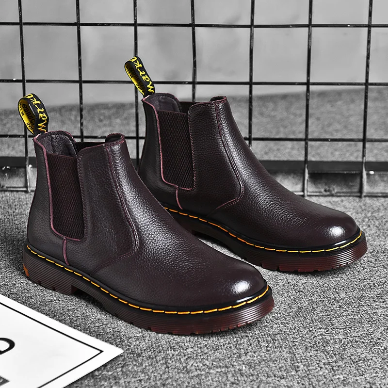 Мужские ботинки челси из натуральной кожи с высоким верхом модная зимняя теплая