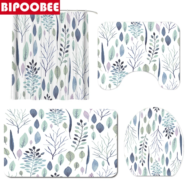 Тропические растения занавеска для душа цветочные листья ветви искусственная с