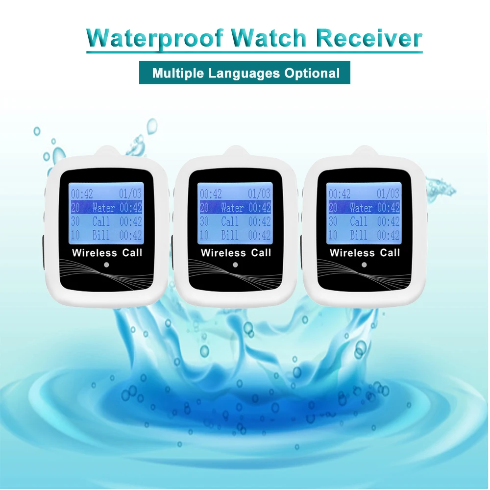 

Беспроводная система для официанта, 3 часа-приемник, большой экран, частота 433,92, водяной звонок для ресторана, отеля или больницы