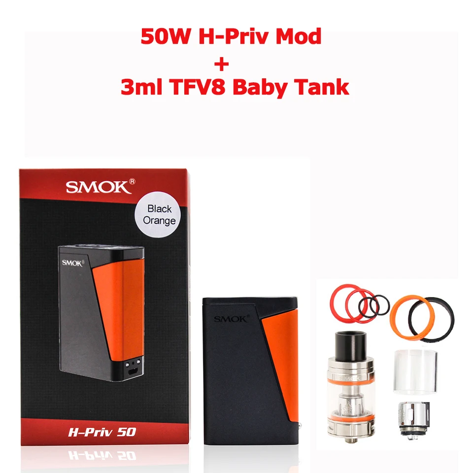 Orange with tank SMOK H-PRIV 50 Вт TC VW Vape мод OLED экран TFV8 детский бак M2 Q2 катушка 510 атомайзер Vape комплект электронная сигарета мод Va - Цвет: Orange with tank