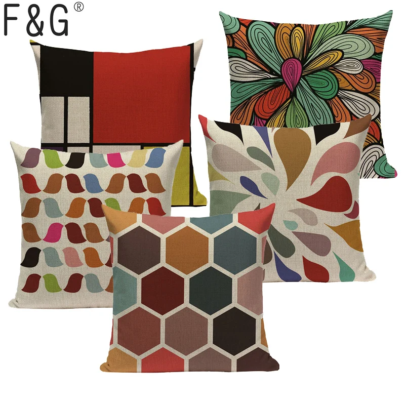 Наволочка из хлопка и льна для дивана с геометрическим принтом|Наволочки| |