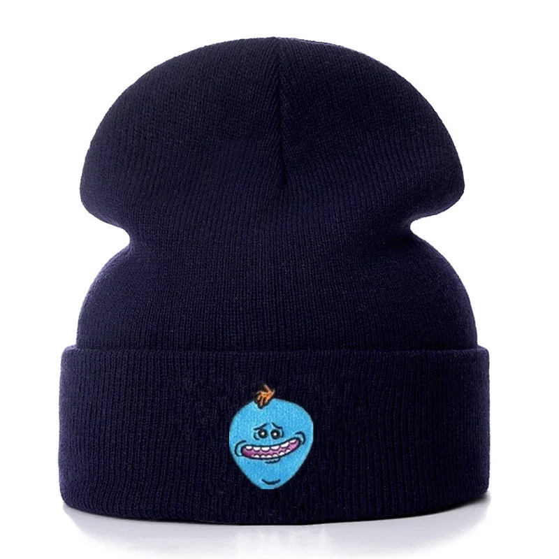 RICK AND MORTY Mr. Meeseeks хлопковые повседневные шапочки для мужчин и женщин вязаная зимняя однотонная шляпа хип-хоп Skullies шляпа Кепка в стиле унисекс - Цвет: dark blue