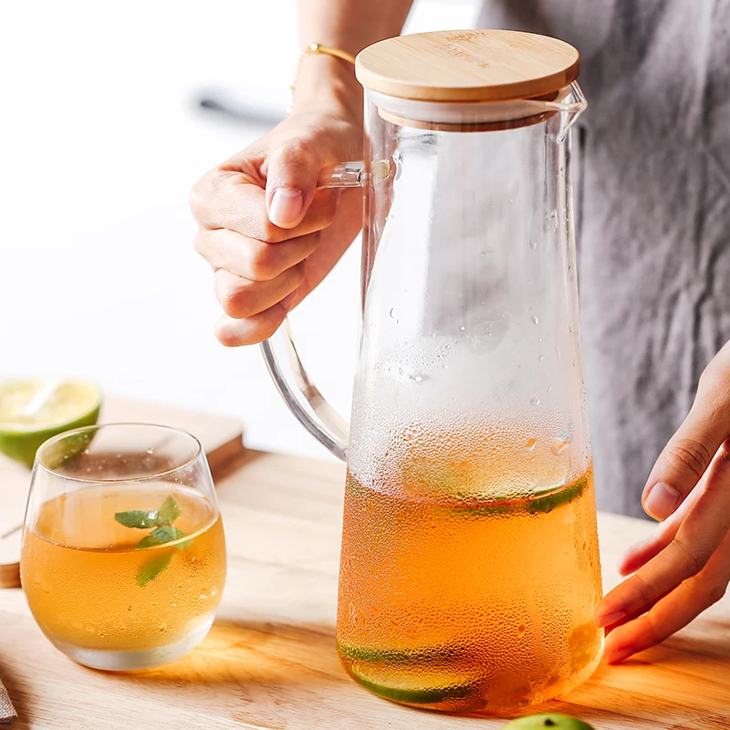 

1.5L Glass Water Pot Cold Water Bottle Handle Water Kettle Transparent Heat Resistant Juice Teapot Pitcher Water Jug Kettle