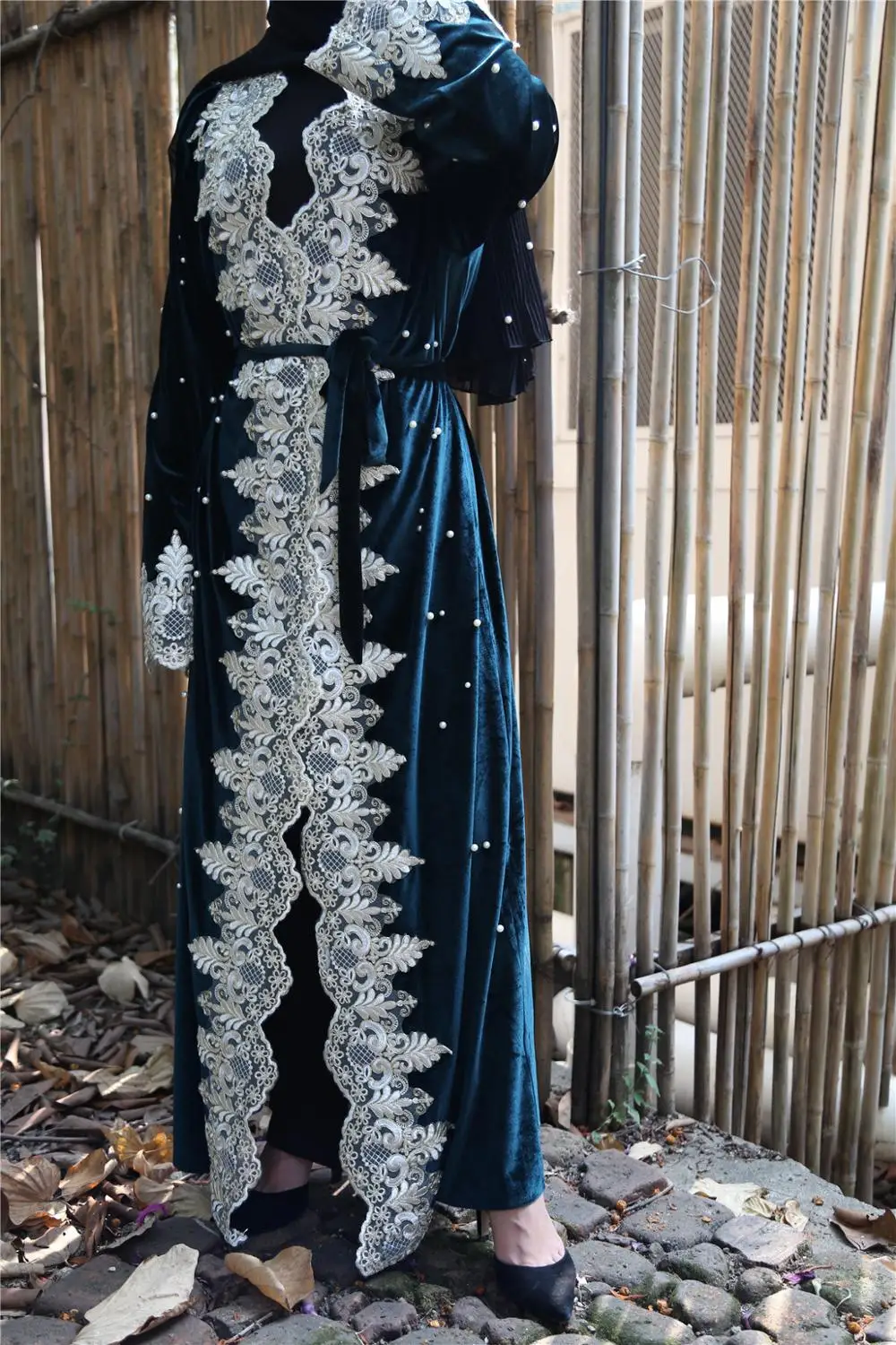 Роскошное мусульманское бархатное платье-абайя макси с бисером, длинное платье-кимоно с бисером для молитвы в арабском стиле