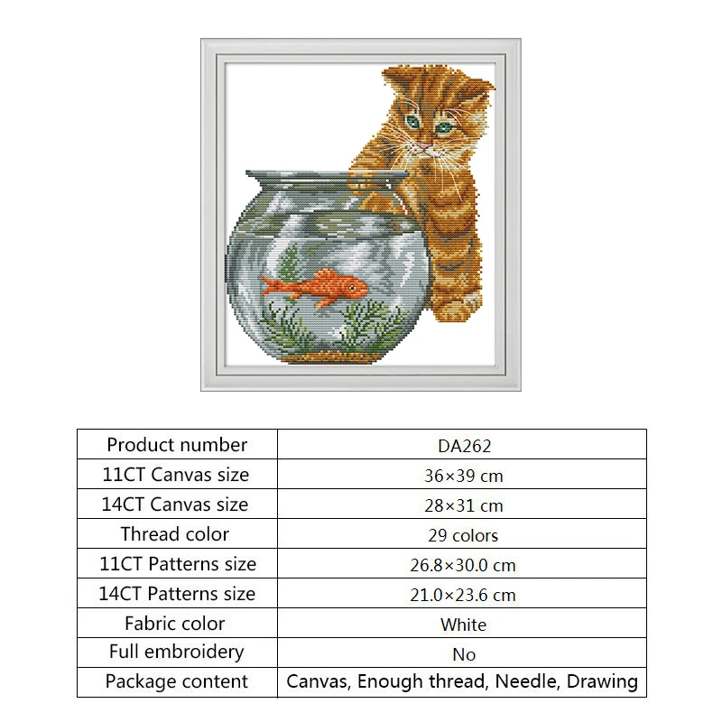 Шаблоны для вышивки крестиком в виде кошки и рыбы 14CT 11CT подсчитанные